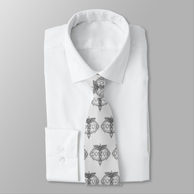 Cravate Tie personnalisé Silver Doctor Caducée avec nom pe (Attaché)