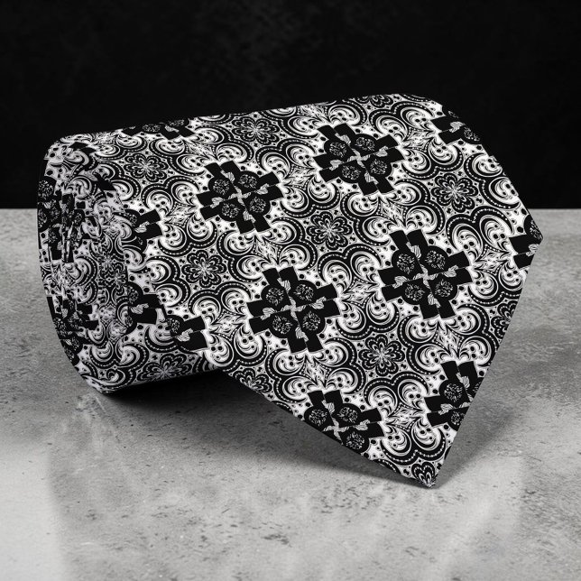 Cravate Tie personnalisée abstraite noir et blanc (Créateur téléchargé)