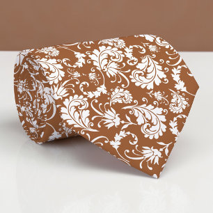 Cravate Tie personnalisée motif floral marron