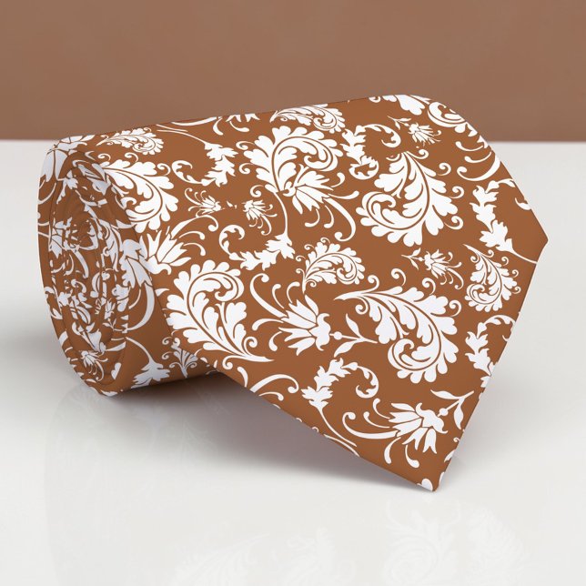 Cravate Tie personnalisée motif floral marron (Créateur téléchargé)