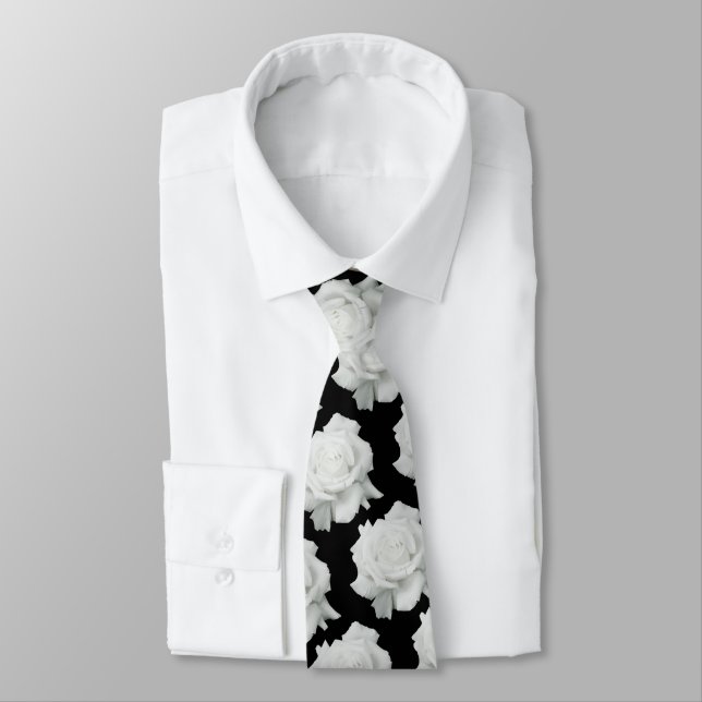 Cravate Tie Pétales de Rose Blanche (Attaché)