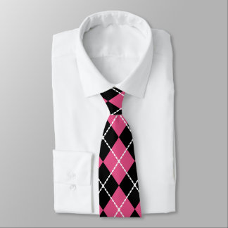 Cravate Tie Pink Black Rétro Argyle