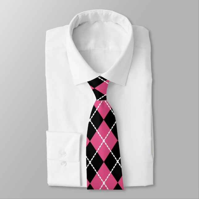 Cravate Tie Pink Black Rétro Argyle (Attaché)