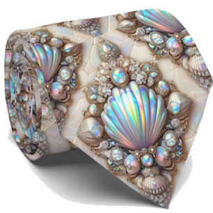 Cravate Tie pour amoureux de la plage   Motif coquillage d