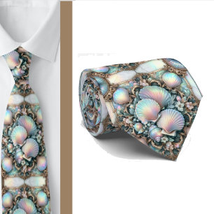 Cravate Tie pour amoureux de la plage   Motif coquillages 