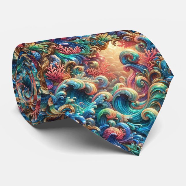 Cravate Tie pour amoureux de la plage | Motif de corail d' (Roulé)