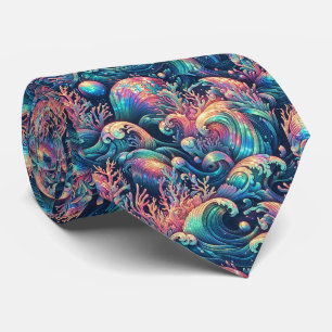 Cravate Tie pour amoureux de la plage   Motif de corail oc