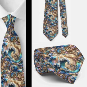 Cravate Tie pour amoureux de la plage Motif de vagues oc