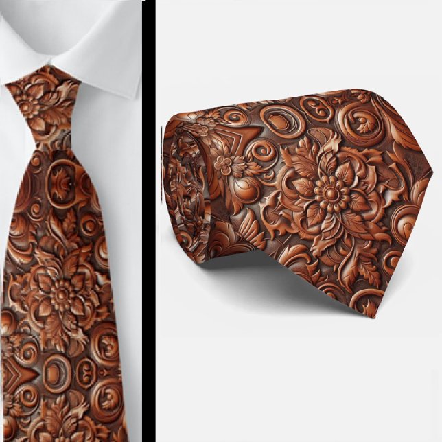 Cravate Tie pour homme en faux cuir brun occidental orné (Créateur téléchargé)