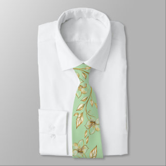 Cravate Tie pour hommes à fleurs vert luxe & Or – Élégant