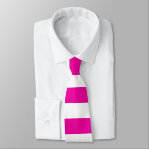 Cravate Tie rayure rose néon vif et blanc