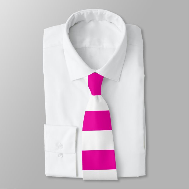 Cravate Tie rayure rose néon vif et blanc (Attaché)