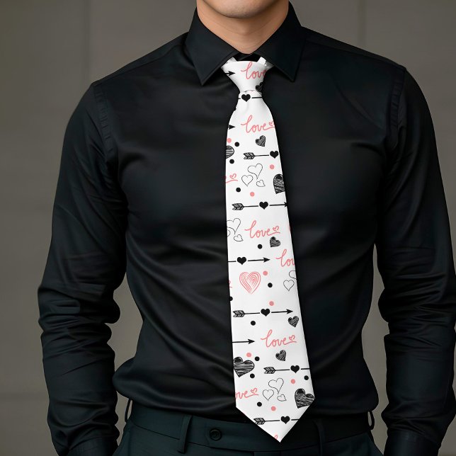 Cravate Tie romantique pour la Saint-Valentin avec dessin  (Romantic Valentine Tie Hand Drawn Heart Design)