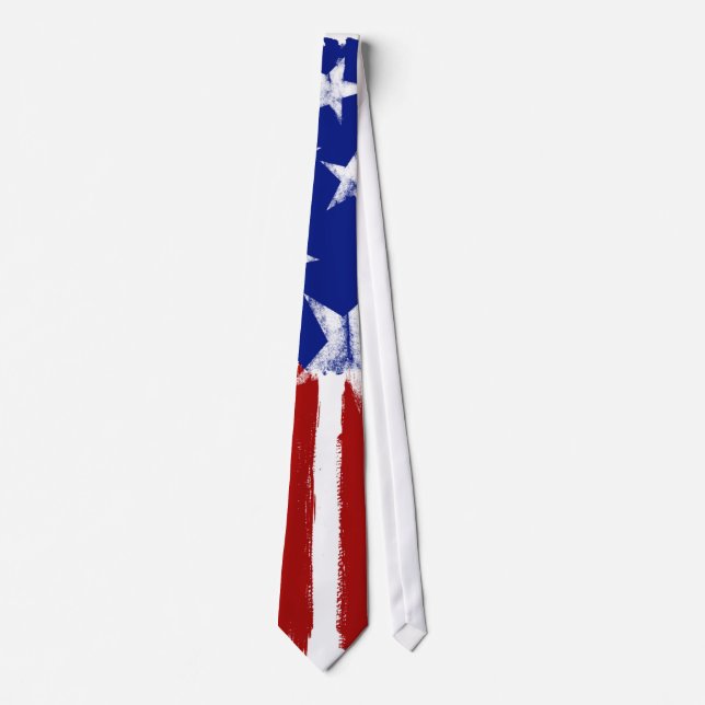 Cravate Tie Rouge Blanc Bleu Drapeau Américain Étoiles Ray (Devant)