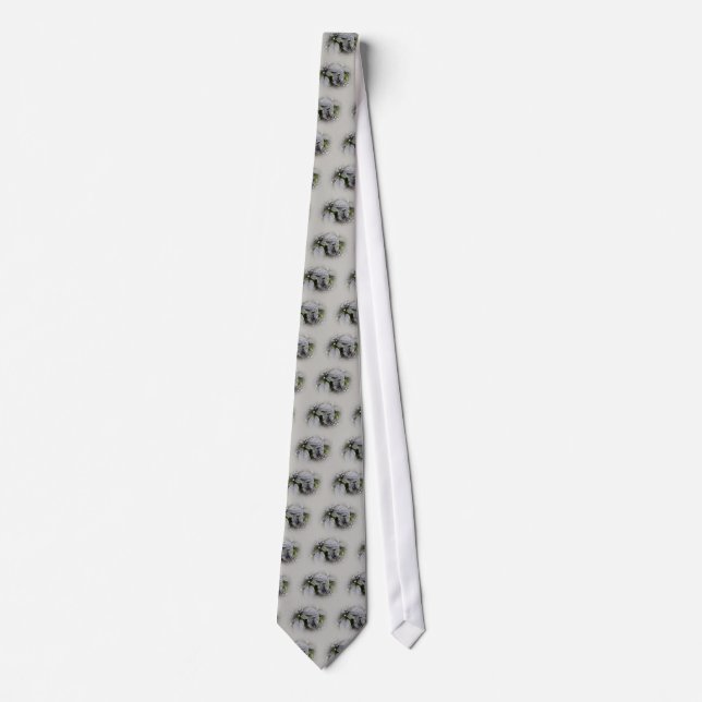 Cravate Tie Silver Leaves and Berries - Gray (Devant)