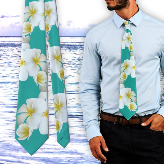 Cravate Tie turquoise frangipanier hawaïen (Créateur téléchargé)