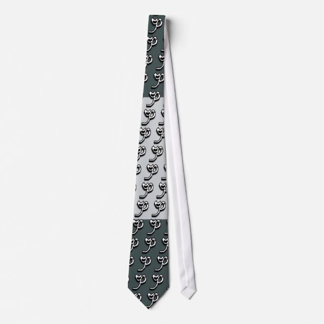 Cravate Tie Vert et Gris Monogramme P (Devant)