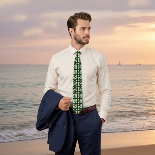 Cravate Tie vert foncé avec motif d'oiseau doré (Créateur téléchargé)
