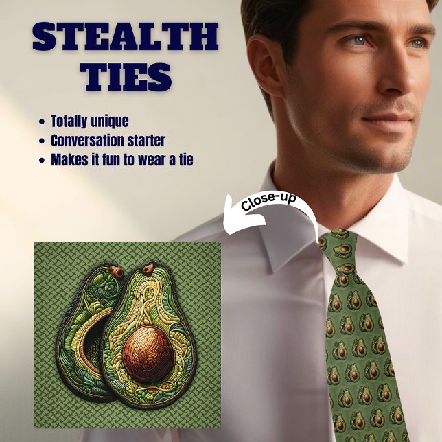 Cravate Tie Vert Stealth Col Avocado Faux Brodé (Créateur téléchargé)