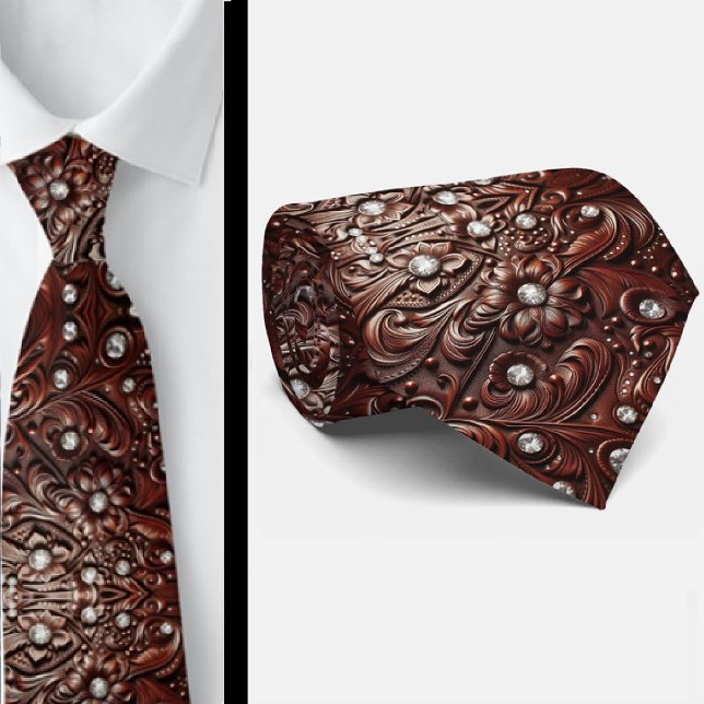 Cravate Tie Western Marron Faux Cuir Outil Diamant (Créateur téléchargé)