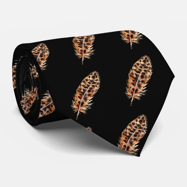 Cravate Tied de cou à motif imprimé léopard et plume (Roulé)