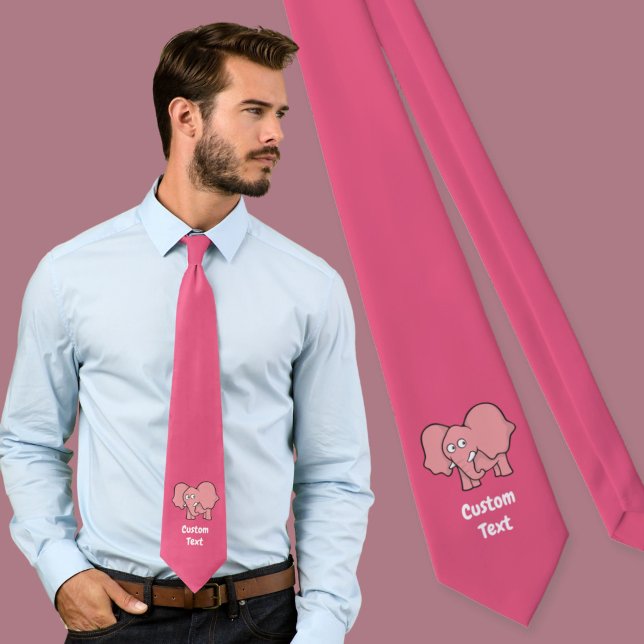 Cravate Tied de cou de dessin animé éléphant rose (Créateur téléchargé)