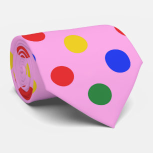 Cravate Tied de fête de clown rose avec des pois colorés