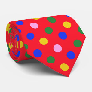 Cravate Tied de fête de clown_rouge à pois colorés 