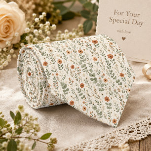 Cravate Tied Terracotta Fleur Sauvage et Eucalyptus Vert S