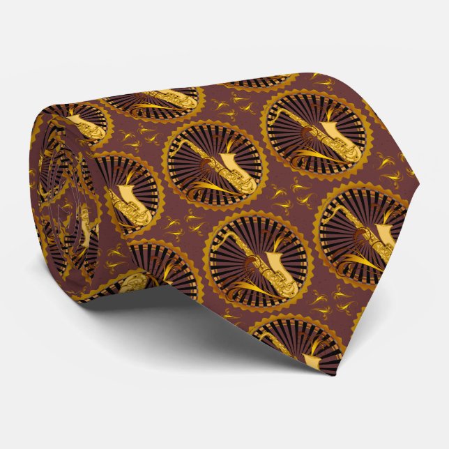 Cravate Tied'homme Tourbillons de saxophone (Roulé)