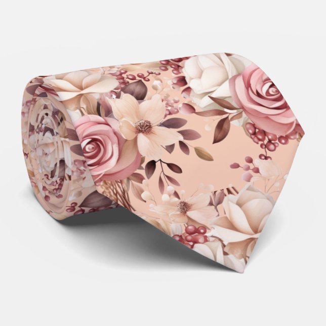 Cravate Tiedoux de cou floral à fleurs en or rose (Roulé)