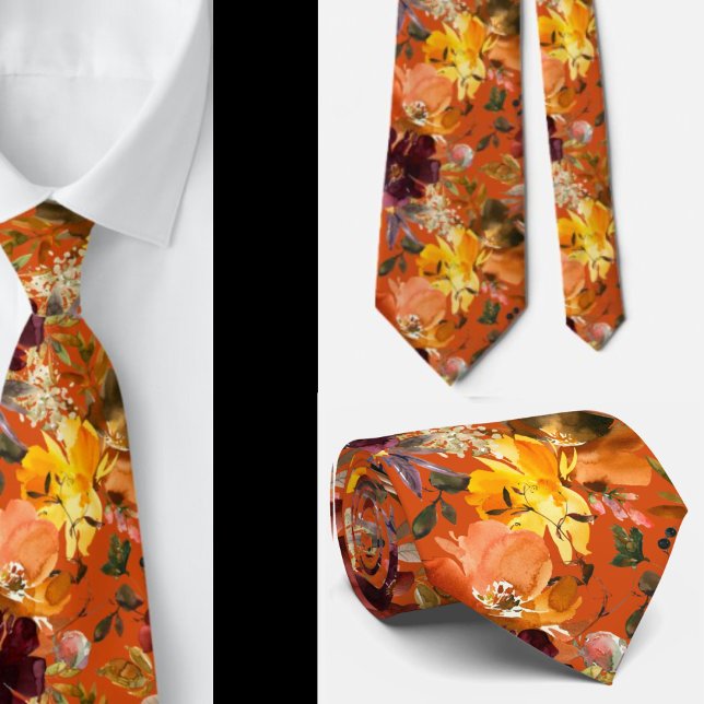 Cravate Ties à col Floral Roses Jaune Couleurs d'Automne (Créateur téléchargé)