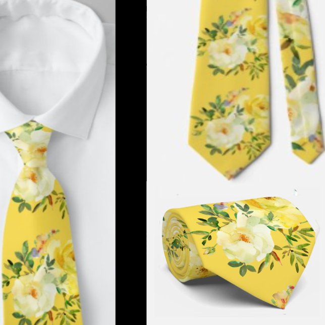 Cravate Ties à col Motif floral Fleurs Roses jaunes (Créateur téléchargé)