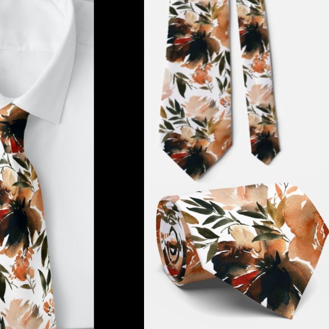 Cravate Ties à fleurs Roses Fleurs Marron Couleurs d'Autom (Créateur téléchargé)