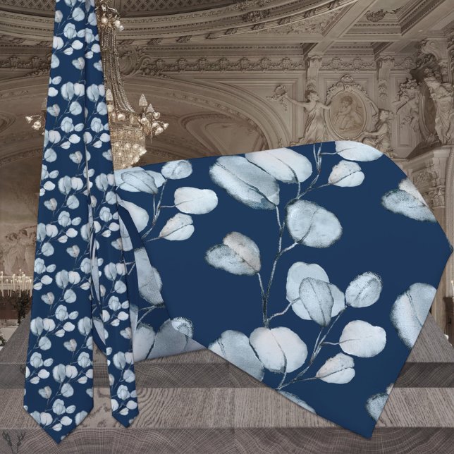 Cravate Ties de mariage bleu poussiéreux eucalyptus Navy (Créateur téléchargé)
