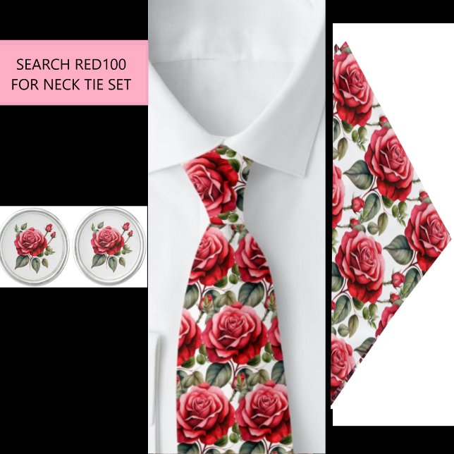 Cravate Ties Fleurs Roses Rouges (Fait partie d'un ensembl (Créateur téléchargé)