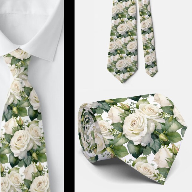 Cravate Ties Floral Classique Roses Blanches Col Classique (Créateur téléchargé)