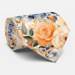 Cravate Ties floraux à roses bleues et fleurs de pêche