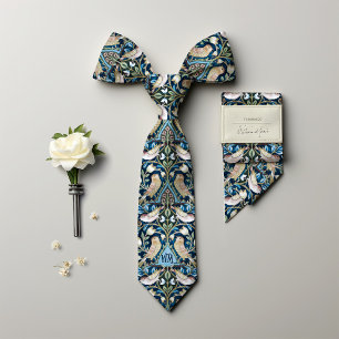 Cravate Ties grives oiseaux monogramme William Morris pour