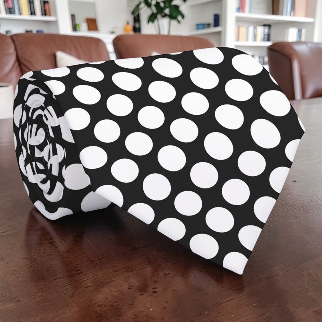 Cravate Ties personnalisées à pois blancs sur fond noir (Créateur téléchargé)