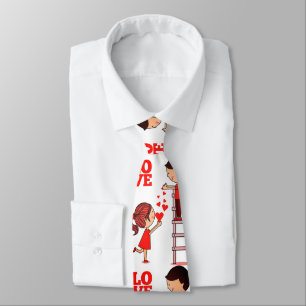 Cravate Ties pour hommes conçus couple coeurs rouges