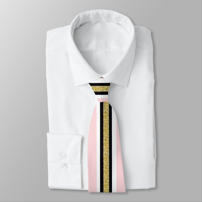 Cravate Ties pour hommes de créateurs rose et blanc or noi (Attaché)