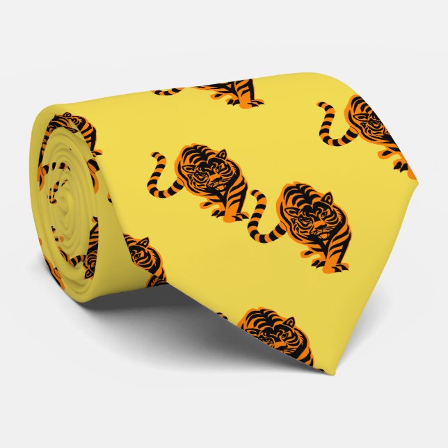 Cravate Tiger Design Orange/Black Team Mascot Necktie (Roulé)
