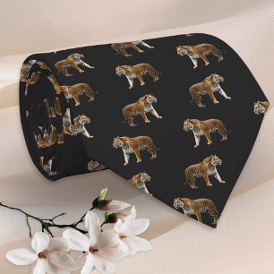 Cravate Tigre du Bengale Élégant Noir Motif Animalier Faun