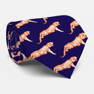 Cravate Tigre orange moderne sur bleu foncé