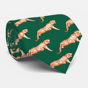 Cravate Tigre orange moderne sur Hunter Green