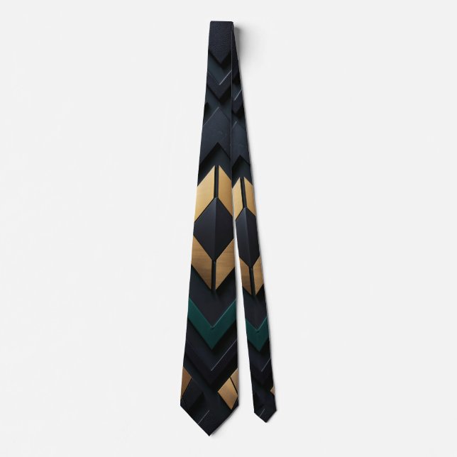 Cravate Timeless Power - negro carbón, verde, dorado (Devant)