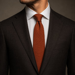 Cravate Tissu de tweed à carreaux orange rouille d'argent 