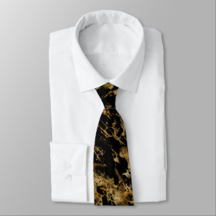 Cravate Tissu Hommes Abstraits Marbrés Noir Or