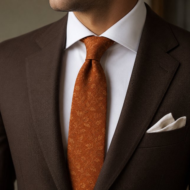 Cravate Tissu Jacquard Terracotta Brûlé Orange de Luxe (Créateur téléchargé)